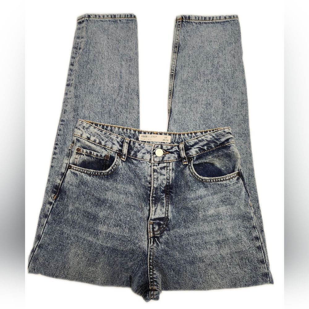 asos 100% cotton acid washed barrel leg super high rise button fly jeans, 28 - Picture 2 of 8